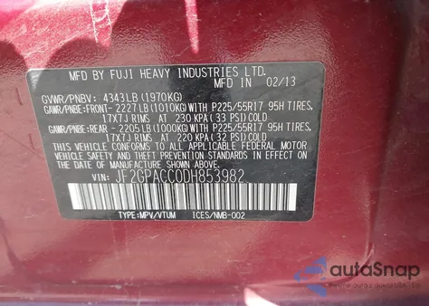 2013 Subaru Xv Crosstrek 2.0I Premium z USA, uszkodzony, nr VIN JF2GPACC0DH853982